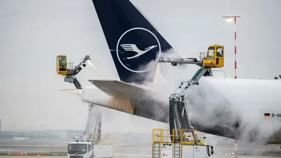  Замрзнатиот дожд ги откажа сите летови од аеродромот во Франкфурт (ФОТОГРАФИИ)