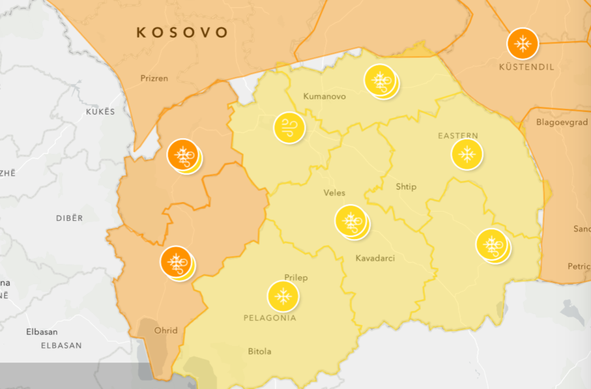 Портокалов метео аларм за делови од Македонија, доаѓаат врнежи од снег