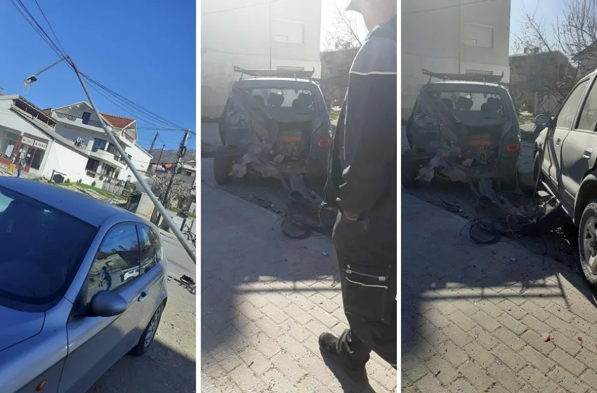  (Фото-галерија) Среде бел ден, возач со „бе-ем-ве“ удри во три автомобили и турна електричен столб во Прилеп