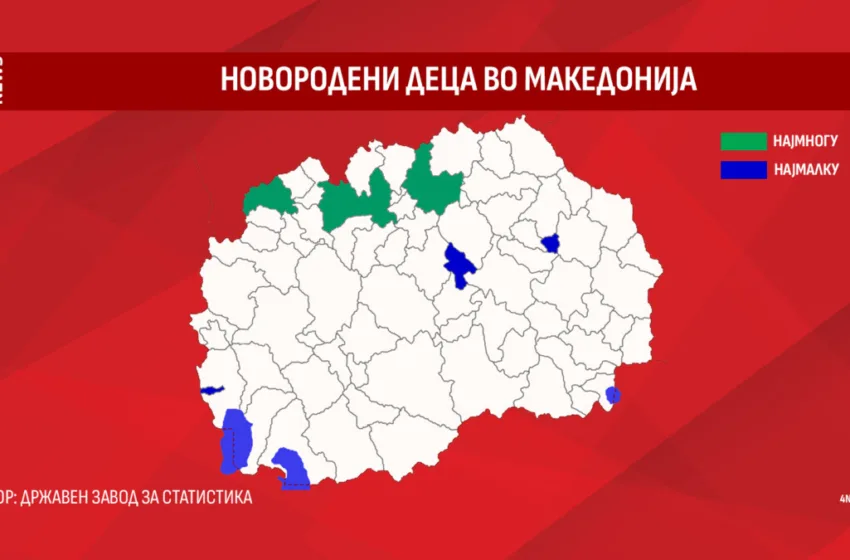 Во Куманово, Тетово и Чаир се раѓаат најмногу бебиња, а најмалку во Зрновци, Лозово и Вевчани