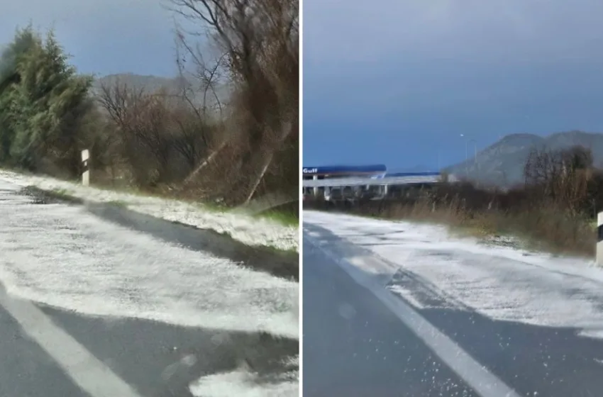  ФОТО Ново невреме кај Гевгелија, остатоци од град на автопатот